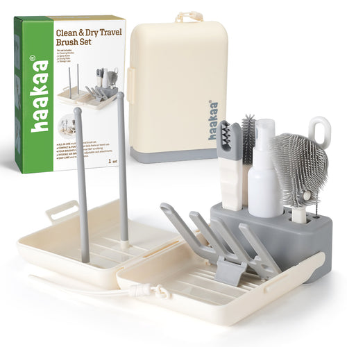 Clean & Dry Travel Bottle Brush Set - Cream & Slate