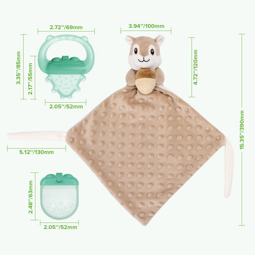 Snuggle Squirrel & Acorn Teether Blanket Combo