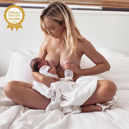 Generation 2 Silicone Breast Pump (150ml) and Gen. 3 Glass Baby Bottle Combo (160ml) | Haakaa.